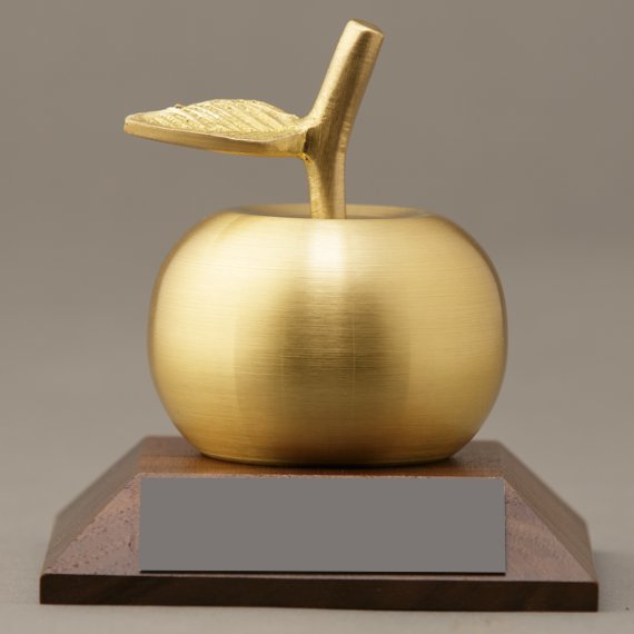 Non-Engraved Golden Apple Bell on Base for Educator Appreciation Gift