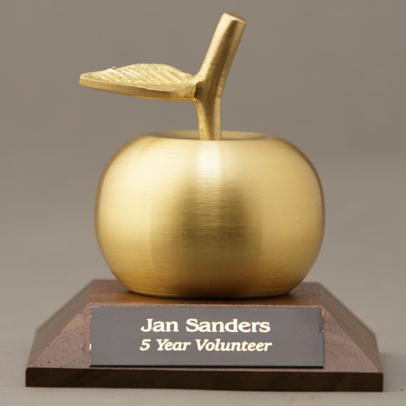 Golden Apple Bell on Engraved Base for Educator Appreciation Gift