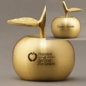 2-Sided Engraving of Gold Apple Bell for Teacher Recognition Idea
