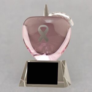 Etched Pink Crystal Apple Trophy for Breast Cancer Gift