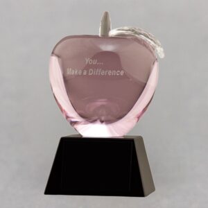 Etched Pink Crystal Apple on Base - Healthcare Breast Cancer