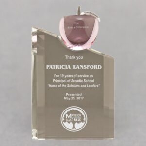 Etched Pink Apple Crystal Pillar - Cancer Nurses Award