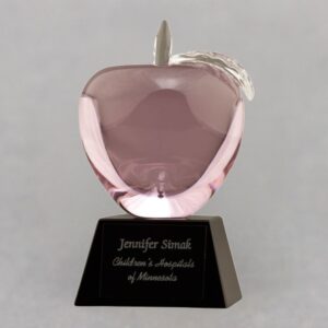 Pink Glass Apple Trophy with Engraving - Healthcare Awareness