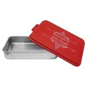 Aluminum Cake Pan with Red Custom Engraved Lid