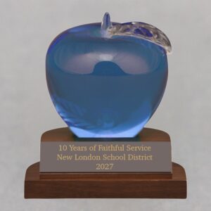 Light Blue Crystal Apple on Walnut Base - Engraved Plate Only