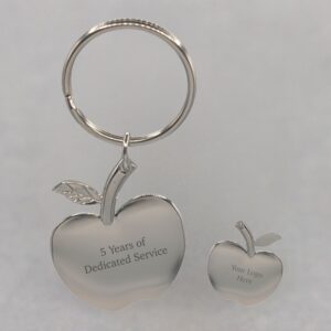 Silver Apple Keychain - Laser Engraved 2 Sided