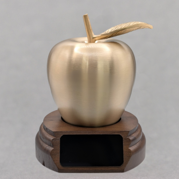 Gold Brass Apple on Walnut Base - No Personalization